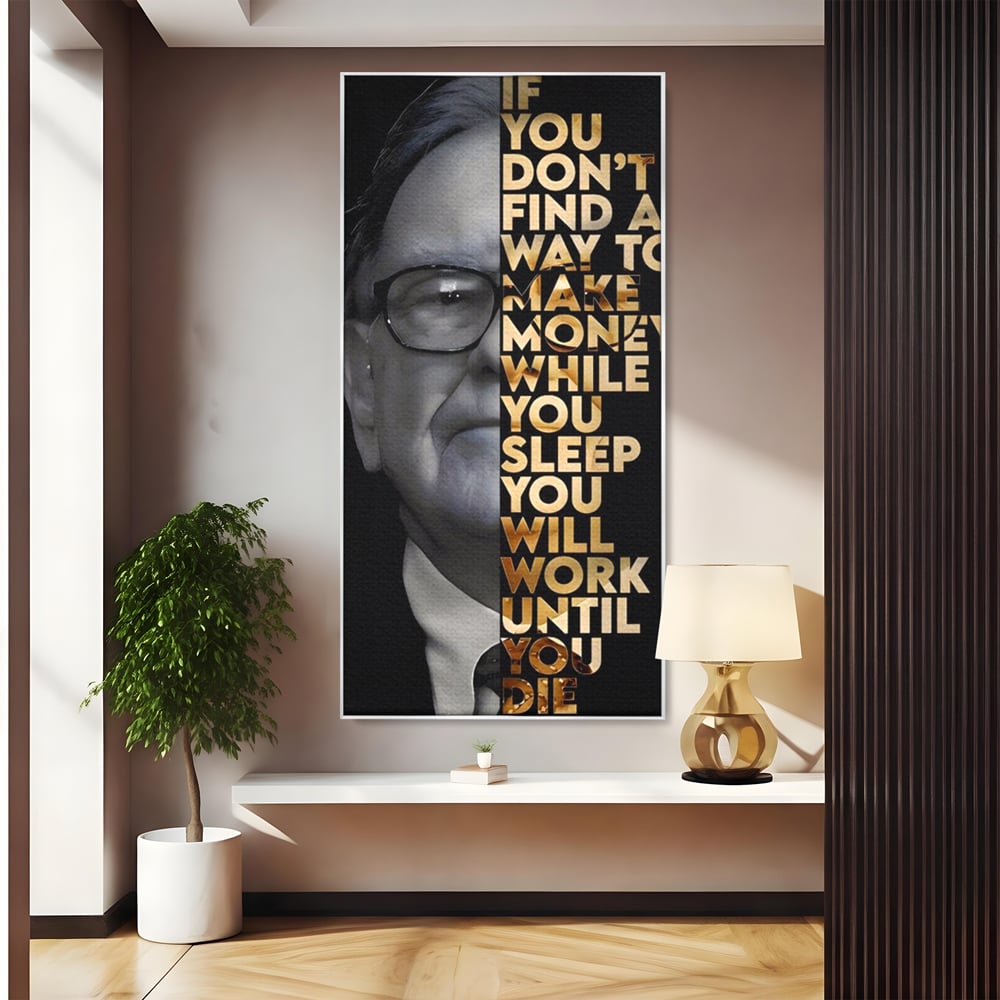 Tablou canvas cu tablou canvas cu warren buffett, in rama de aluminiu argintiu